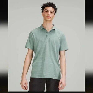Lululemon Evolution Short Sleeve PoloAgile Stripe Tidewater Teal White Opal